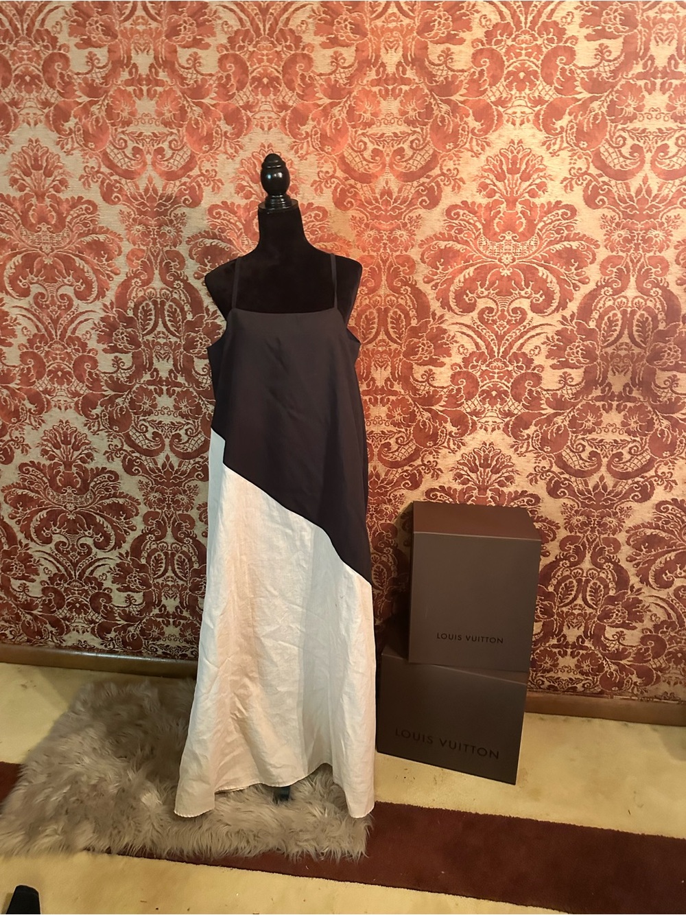 Eloquii Black and Cream Diagonal Colorblock Maxi Dress